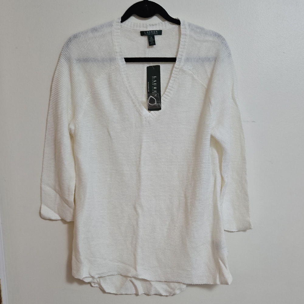 Lauren Ralph Lauren Cream Ribbed Tunic Top